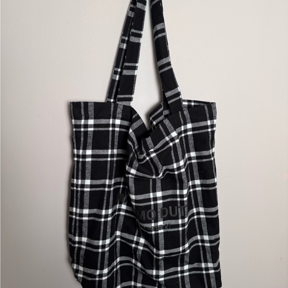 Massimo Dutti Black and White Checkered Tote